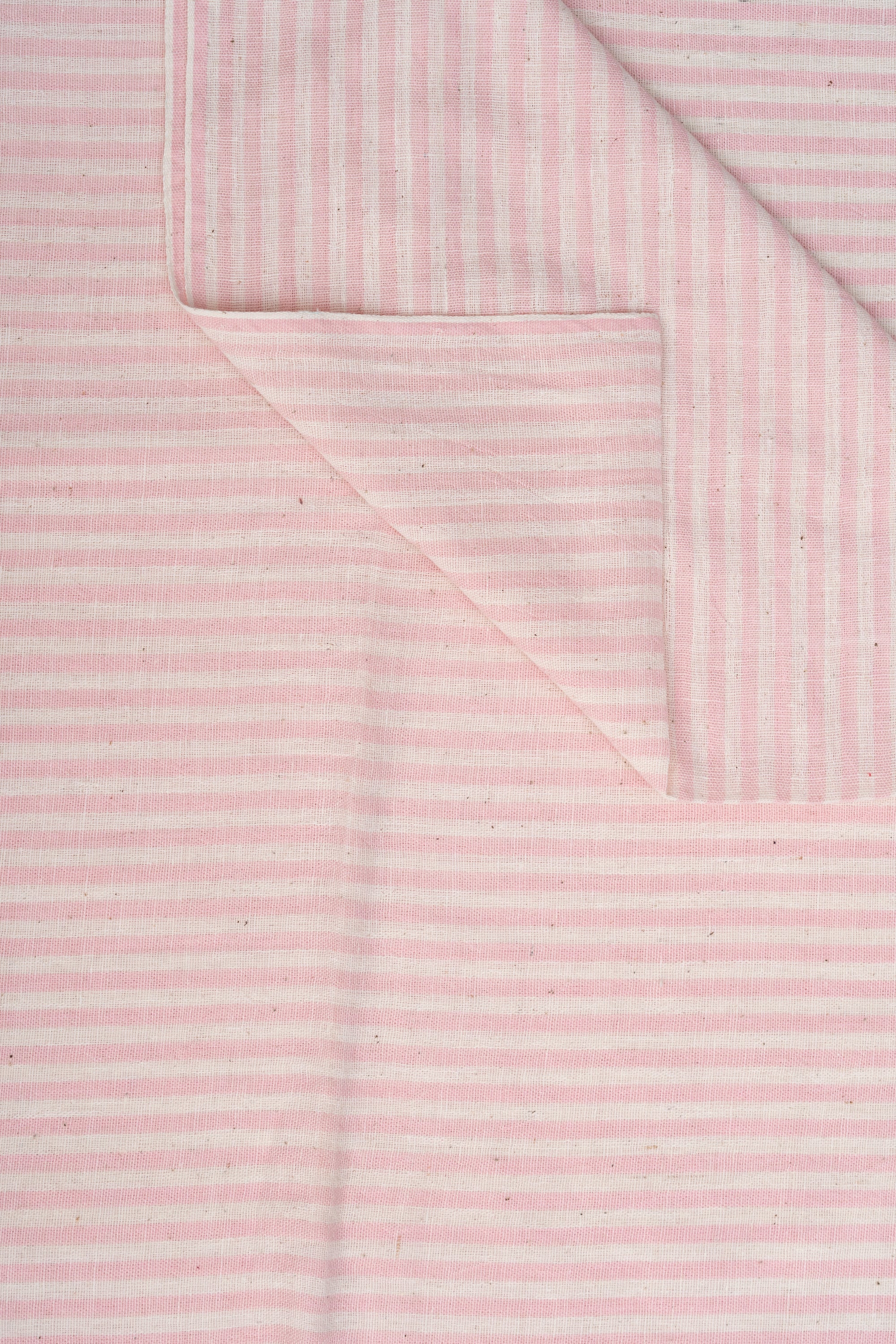 Soft Pink & Cream Striped - Bhujodi Handwoven Kala Cotton Fabric