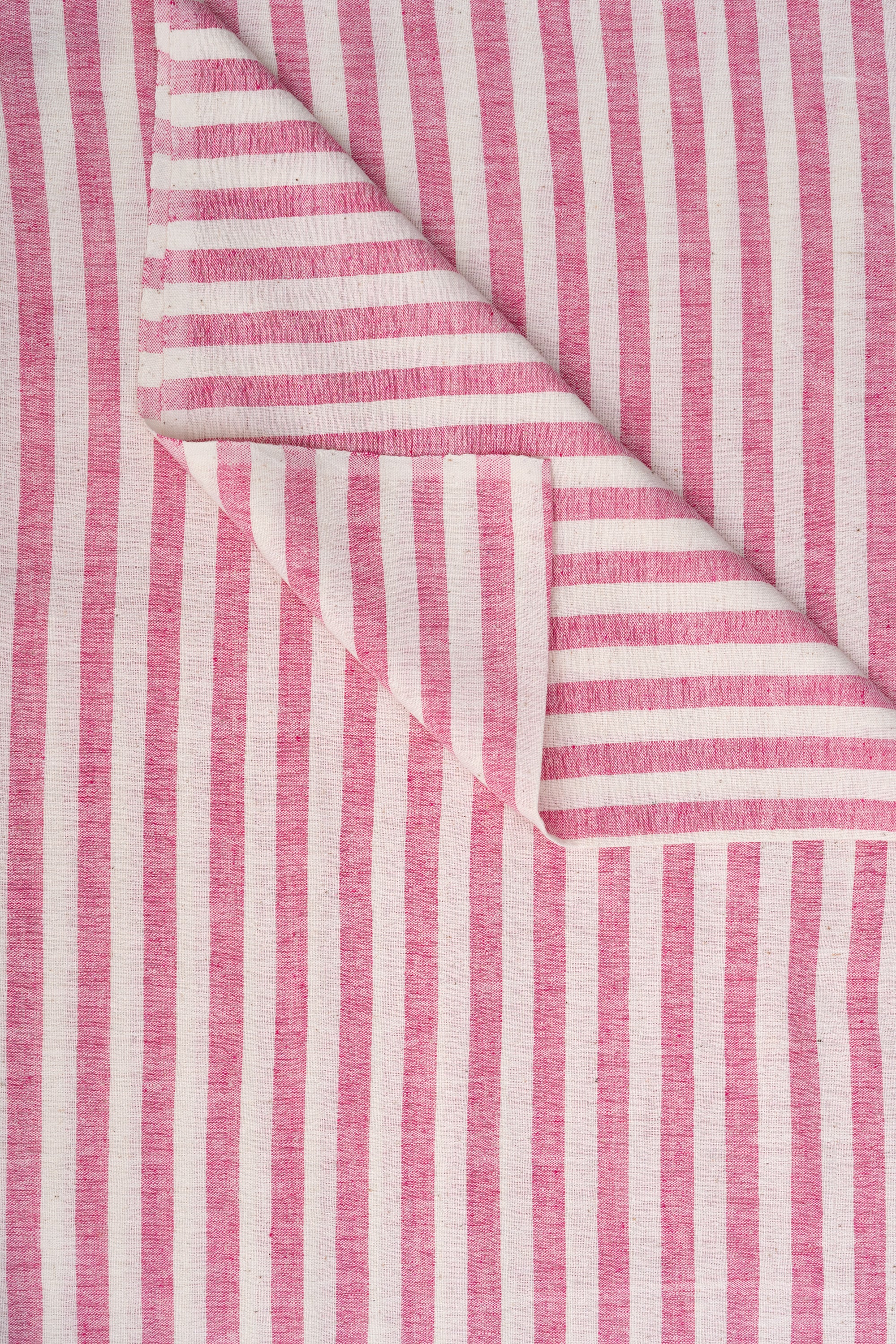 Rose Pink & White Striped - Bhujodi Handwoven Kala Cotton Fabric