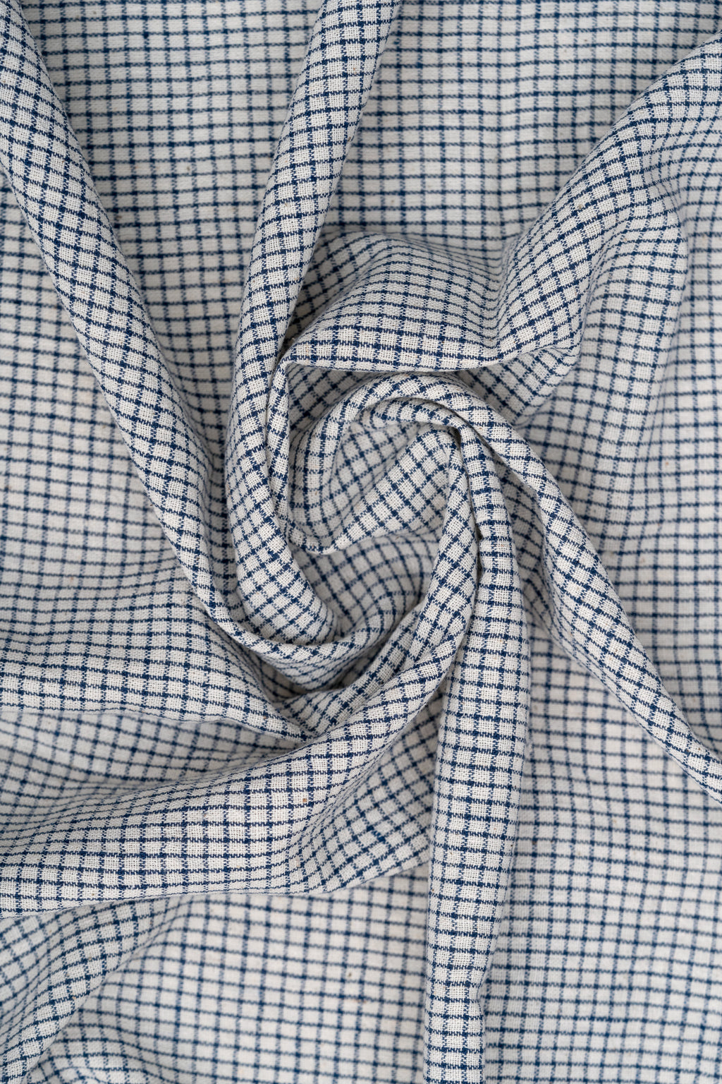 Indigo Blue and Natural Off-White Grid-Checked Bhujodi Handwoven Kala Cotton Fabric