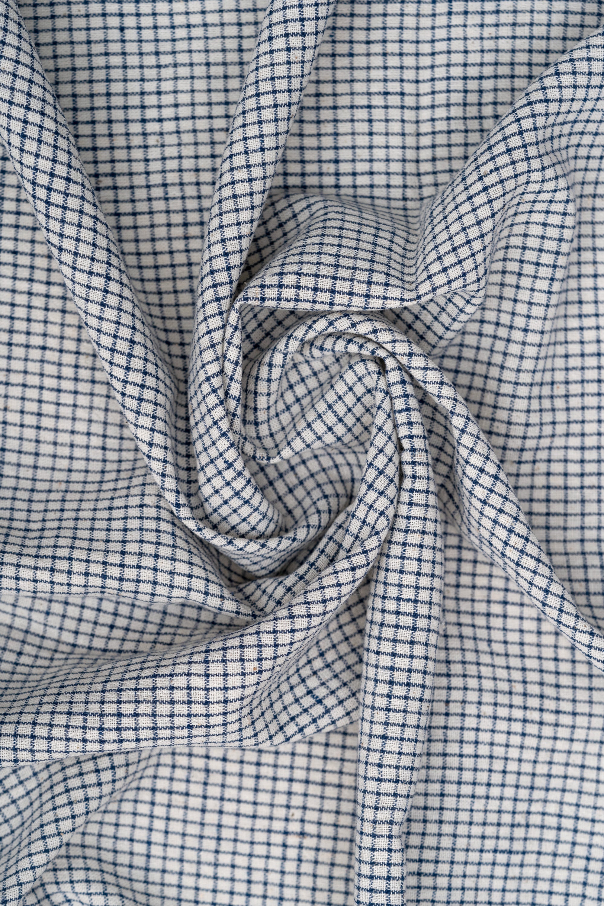 Indigo Blue and Natural Off-White Grid-Checked Bhujodi Handwoven Kala Cotton Fabric