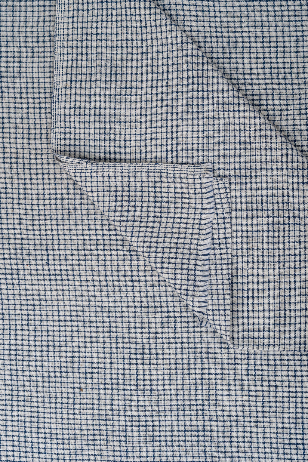 Indigo Blue and Natural Off-White Grid-Checked Bhujodi Handwoven Kala Cotton Fabric