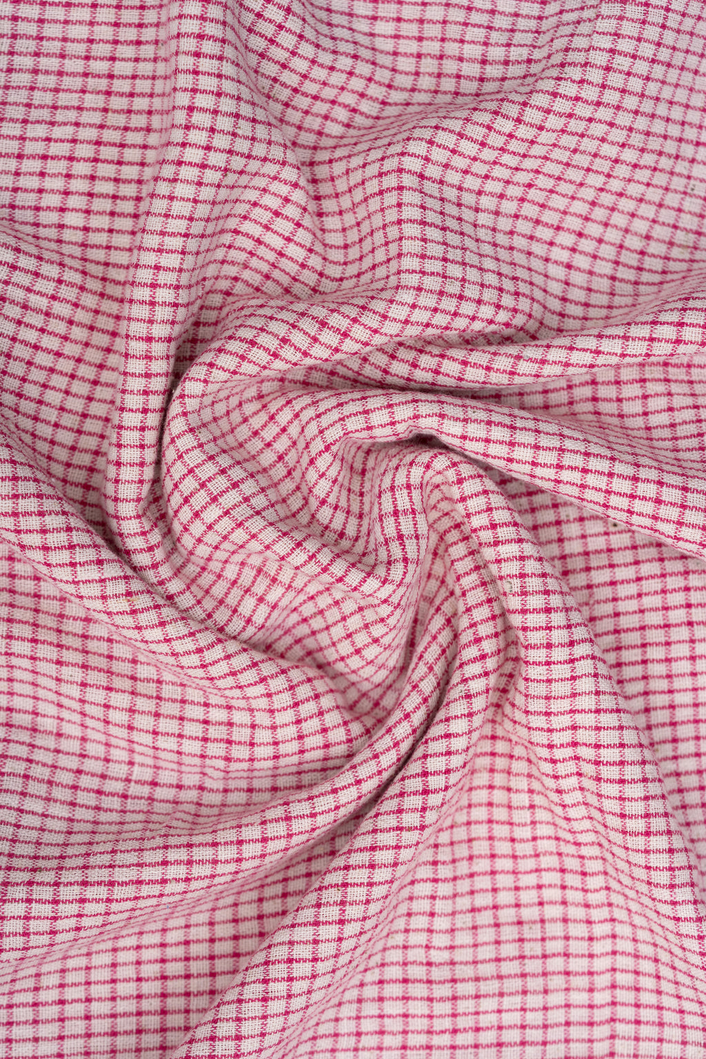 Pink & Off-White Checked Bhujodi Handwoven Kala Cotton Fabric