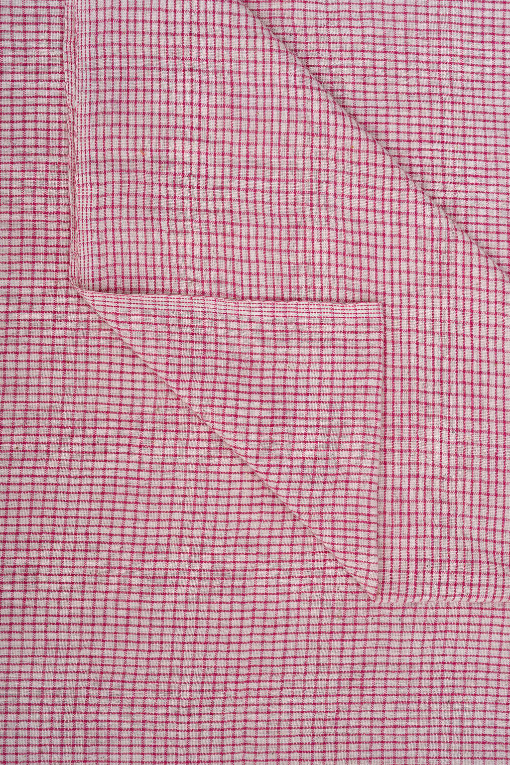 Pink & Off-White Checked Bhujodi Handwoven Kala Cotton Fabric