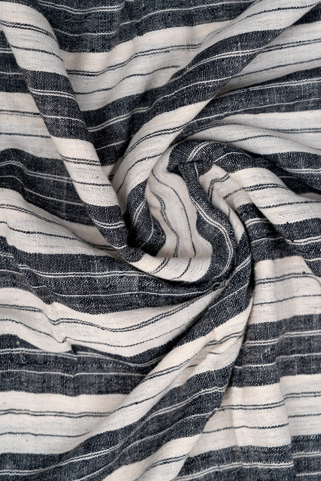 Charcoal Black and Natural Off-White Striped Bhujodi Handwoven Kala Cotton Fabric