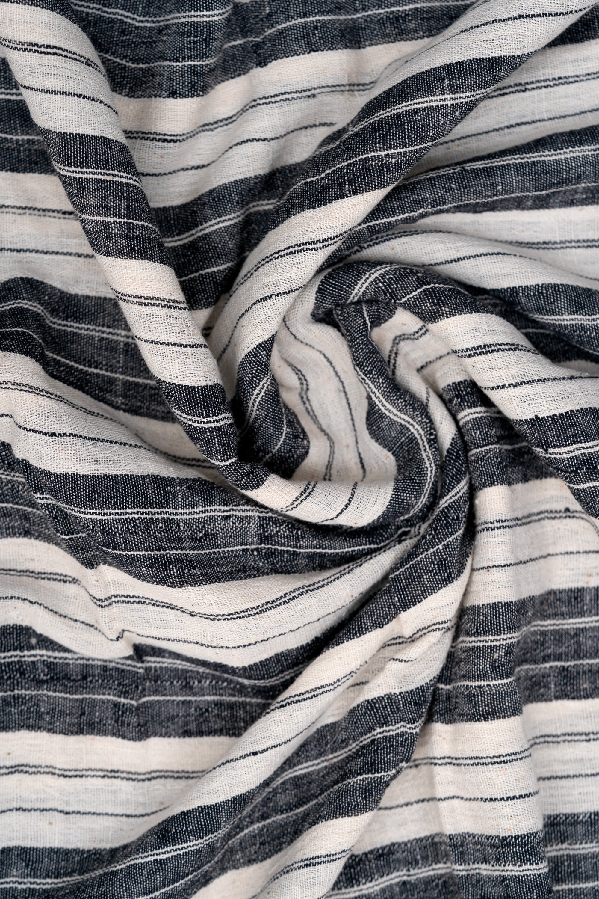 Charcoal Black and Natural Off-White Striped Bhujodi Handwoven Kala Cotton Fabric