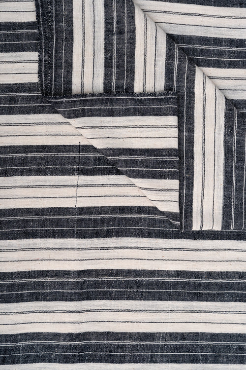 Charcoal Black and Natural Off-White Striped Bhujodi Handwoven Kala Cotton Fabric
