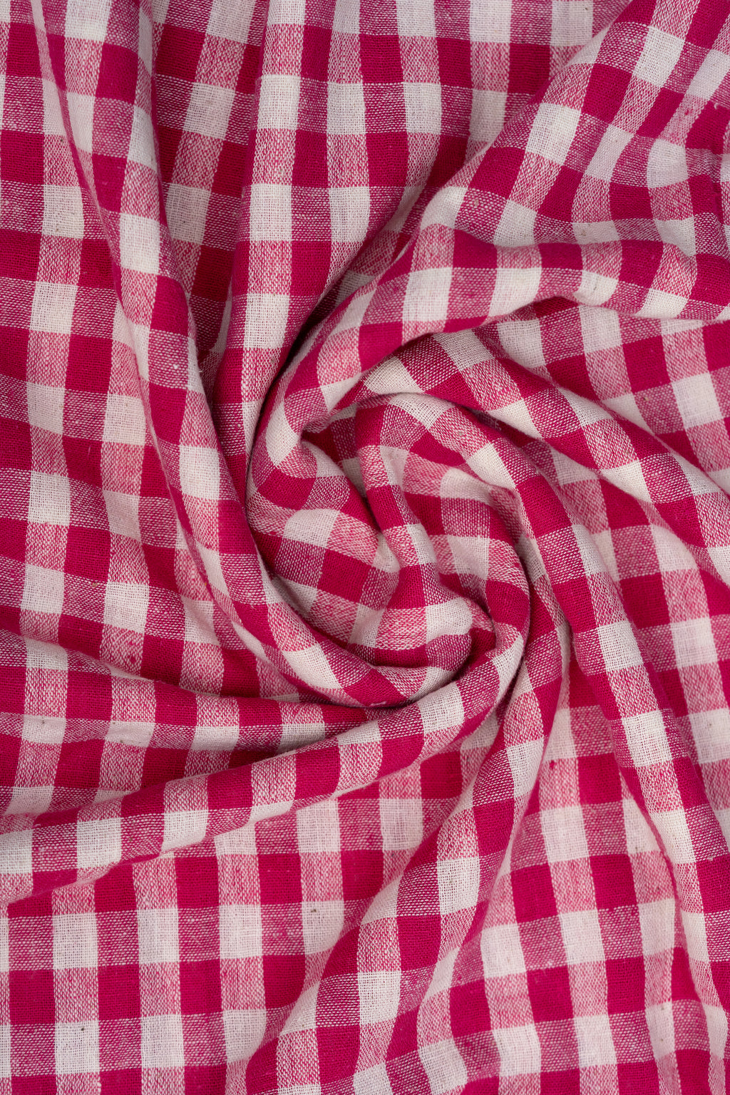 Rose Red & Off-White Gingham Checked Bhujodi Handwoven Kala Cotton Fabric