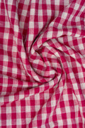 Rose Red & Off-White Gingham Checked Bhujodi Handwoven Kala Cotton Fabric