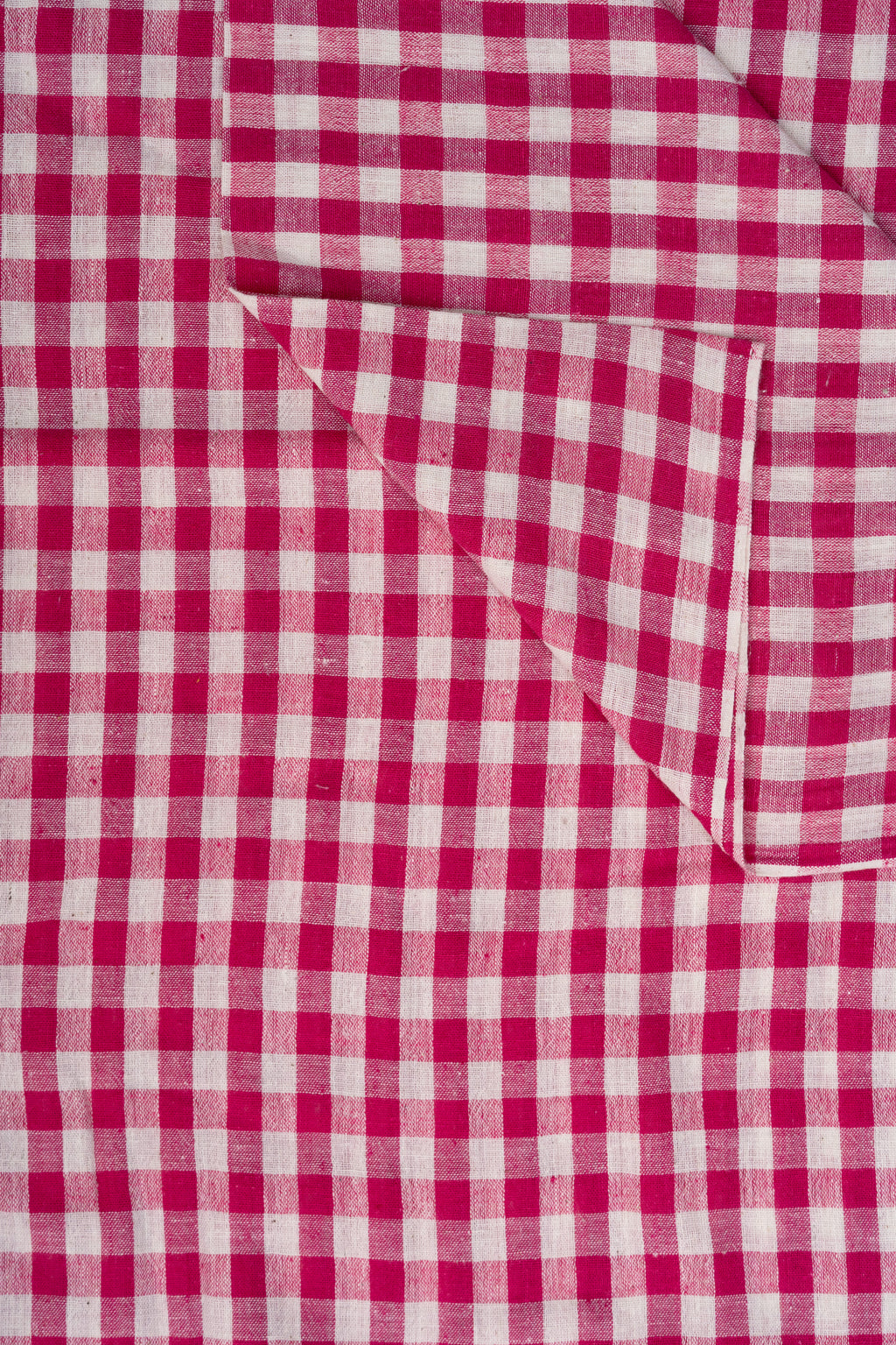 Rose Red & Off-White Gingham Checked Bhujodi Handwoven Kala Cotton Fabric