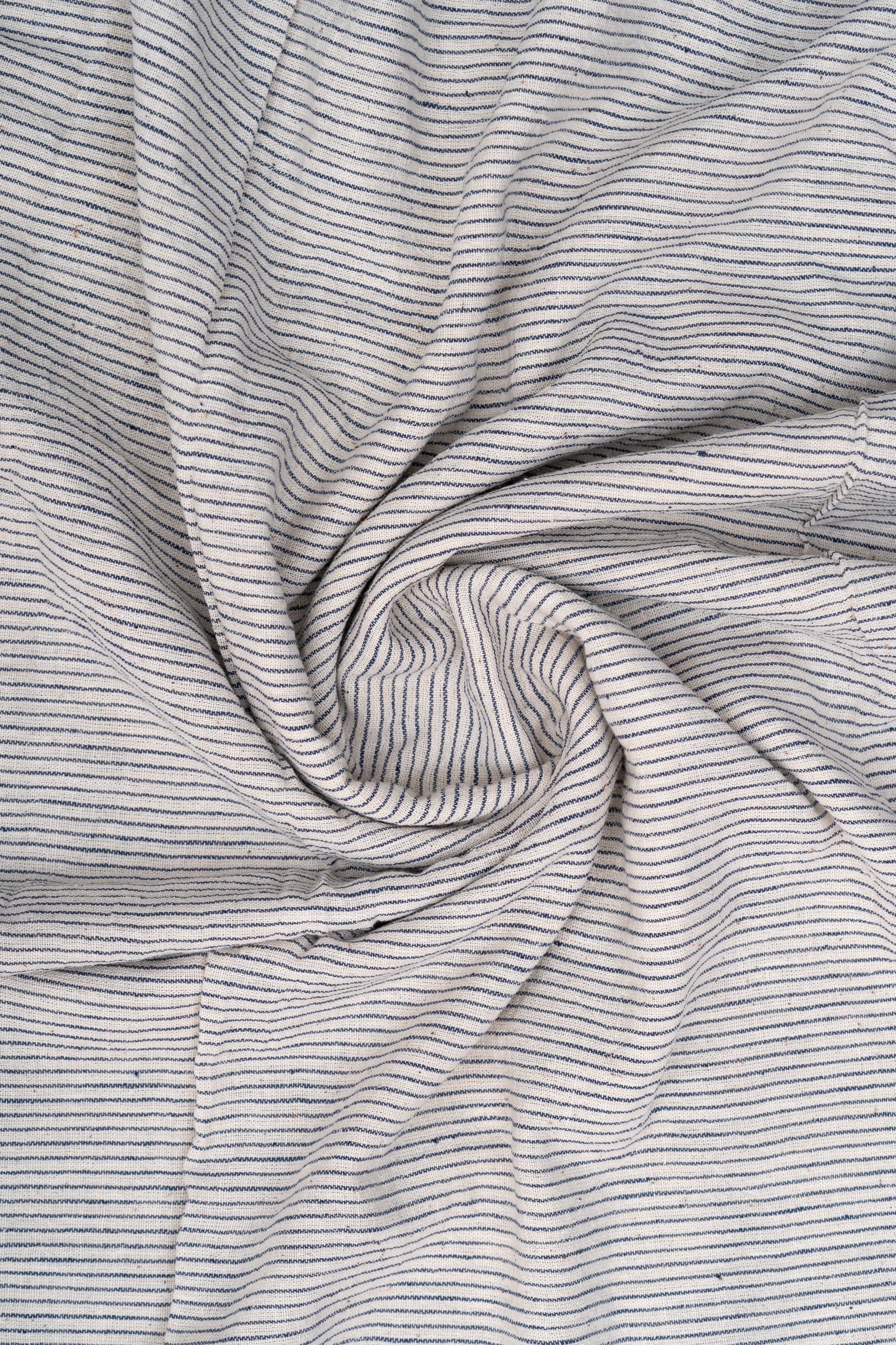 Natural Off-White with Fine Indigo Blue Pinstripes Bhujodi Handwoven Kala Cotton Fabric