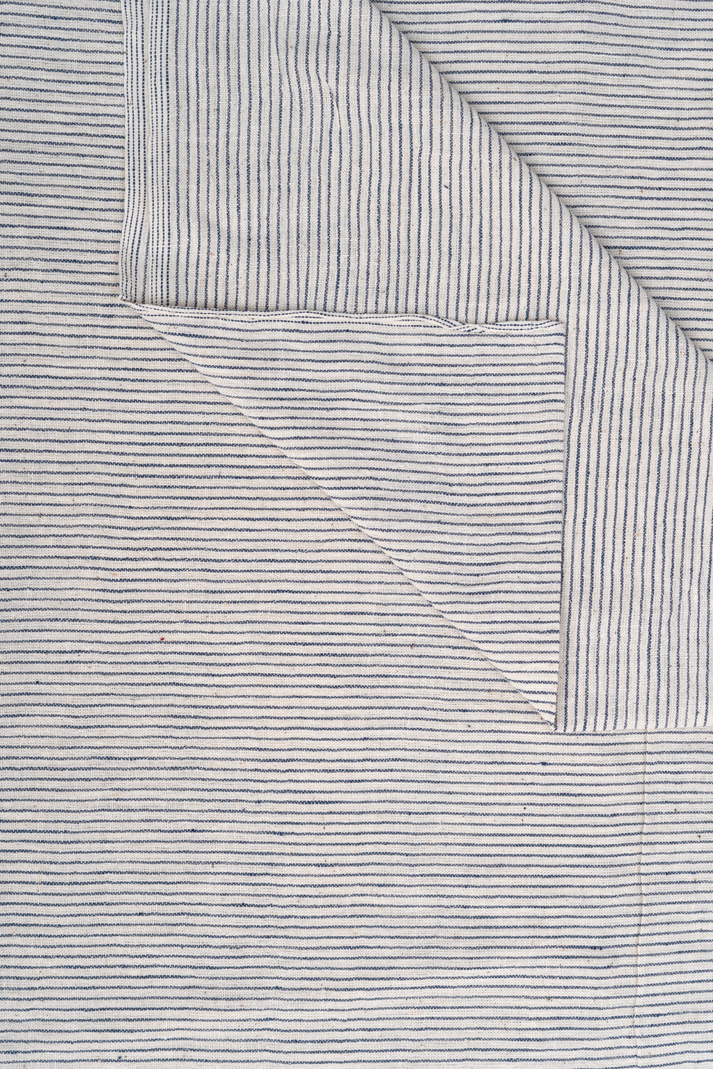 Natural Off-White with Fine Indigo Blue Pinstripes Bhujodi Handwoven Kala Cotton Fabric