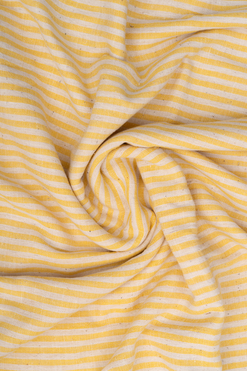 Yellow and Natural Off-White Striped Bhujodi Handwoven Kala Cotton Fabric