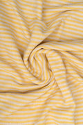 Yellow and Natural Off-White Striped Bhujodi Handwoven Kala Cotton Fabric