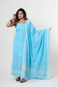 Sky Blue Bhujodi Handloom Kala Cotton 3PC Unstitched Dress/Suit Material with White Accents