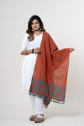 Rust/Terracotta Bhujodi Handwoven Kala Cotton Stole with Multicolored Accents