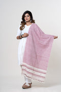Dusty Rose Pink Bhujodi Handwoven Kala Cotton Stole with Ivory-white & Maroon Accents