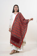 Red with Black, Blue & Cream Ajrakh Hand-Block Print Kala Cotton Stole