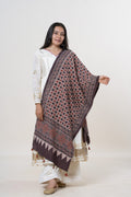 Brown with Red, Black & Cream Ajrakh Hand-Block Print Kala Cotton Stole