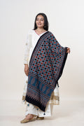 Indigo & Black with Red & Cream Ajrakh Hand-Block Print Kala Cotton Stole