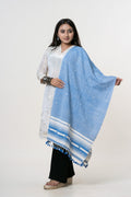 Sky Blue/Powder Blue Bhujodi Handwoven Kala Cotton Stole with Stark White Accents
