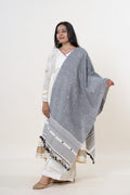 Grey Bhujodi Handwoven Kala Cotton Stole with Cream & Black Accents