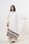 Ivory Bhujodi Handwoven Kala Cotton Stole with Brown Accents