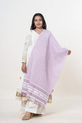 Lavender Bhujodi Handwoven Kala Cotton Stole with Cream & Purple Accents