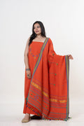 Orange Bhujodi Handloom Kala Cotton 3PC Unstitched Dress/Suit Material with Lime Green and Cobalt Blue Accents