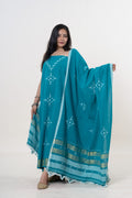 Teal Bhujodi Handloom Kala Cotton 3PC Unstitched Dress/Suit Material with White Accents