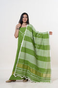 Forest Green Bhujodi Handloom Kala Cotton 3PC Unstitched Dress/Suit Material with White Accents